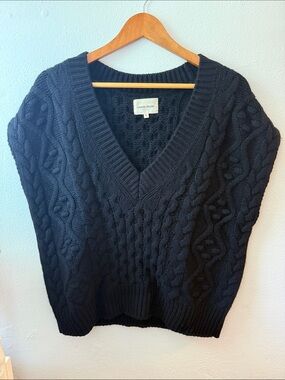 Loulou Studio Torreta Black Cable-Knit V-Neck Sweater Vest XS